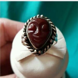 Vintage Sterling Silver Tribal Warrior Face Ring - Size 9